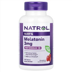 Natrol, Мелатонин, быстро растворяется, клубника, 3 mg. - 150 Таблетки