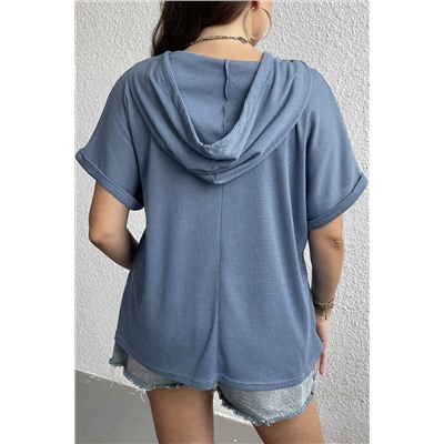 Ashleigh Blue Plus Size Waffle Knit Short Sleeve Drawstring Hoodie