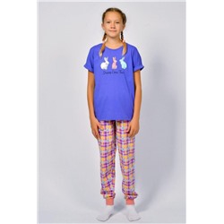 Пижама для девочки 91226 (Васильковый/розовая клетка)