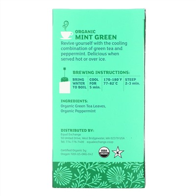 Equal Exchange, Organic Mint Green, Green Tea, 20 Tea Bags, 1.41 oz (40 g)