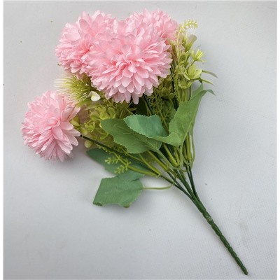 Хризантема розовая букет 4головы 35см с зеленью