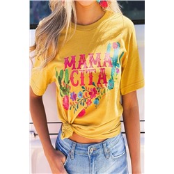 Желтая футболка с принтом кактус и надписью: Mamacita