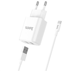 Адаптер Сетевой с кабелем Hoco C62A Victoria 2USB 2,1A/10W (USB/Micro USB) (white)