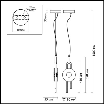 5407/12L MODERN ODL_EX24 27 черный/золотой/металл/стекло Подвес LED 12W 3000K 1005Лм MAGNET