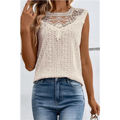 Apricot Guipure Lace Crochet Keyhole Back Tank Top