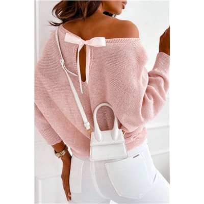 Pink Ribbon Bow Knot Dolman Sleeve Sweater