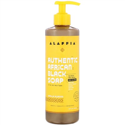 Alaffia, аутентичное африканское черное мыло, ваниль и миндаль, 476 мл (16 жидк. унций)