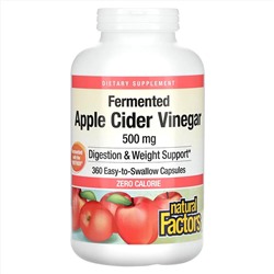 Natural Factors, Яблочный уксус, 500 мг, 360 капсул