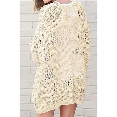 Apricot Casual Hollowed Knit Dolman Sleeve Cardigan