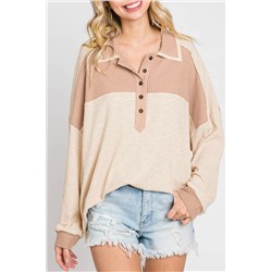 Apricot Oversized Knit Top With Waffle Contrast