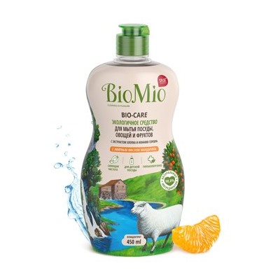 BioMio средство д/мытья посуды/овощ/фрукт с экстр хлопка/ион серебра с эфир масл мандарин 450мл