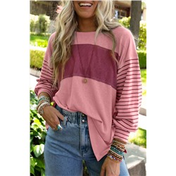 Peach Blossom Colorblock Striped Bishop Sleeve Top