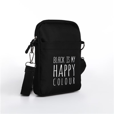 Сумка молодёжная на длинном ремне Black is my happy color, 20 х 15 х 3 см, отдел на молнии, цвет чёрный