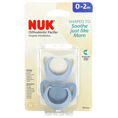 NUK, Orthodontic Pacifier, 0-2 Months, Blue, 2 Pack