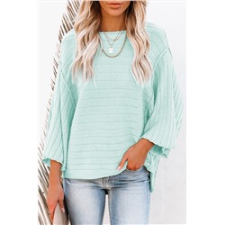 Green Exposed Seam Ribbed Knit Dolman Top