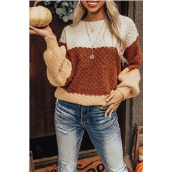 Вязаный свитер в стиле колорблок: белый, коричневый, бежевый