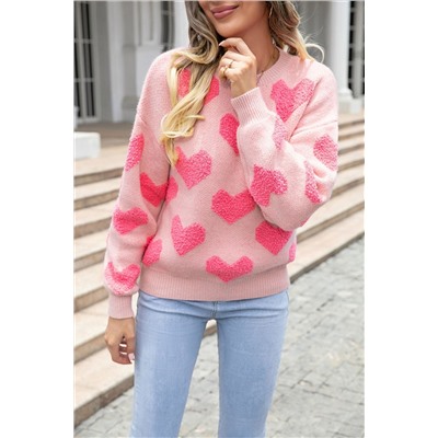Light Pink ValentineвЂ™s Day Heart Jacquard Knit Sweater