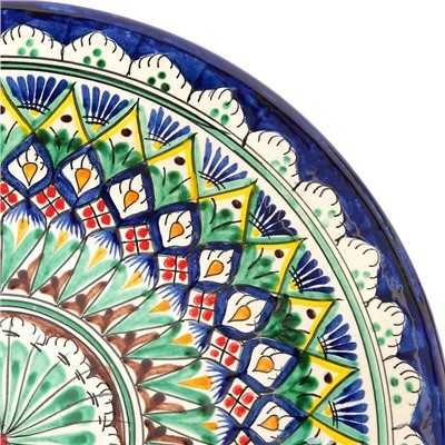 Тарелка Риштанская Керамика "Цветы",  27 см, синий