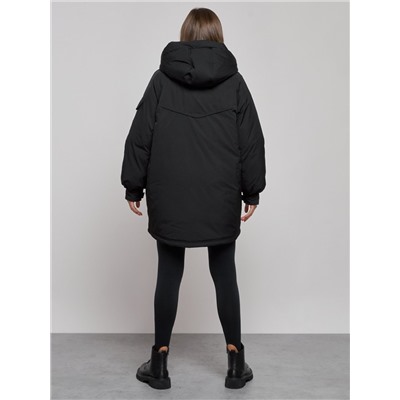 Зимняя женская куртка модная с капюшоном черного цвета 52311Ch