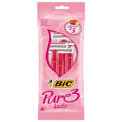 Станок для бритья одноразовый BiC Pure-3 Lady (4шт.) для женщин (Розовый)