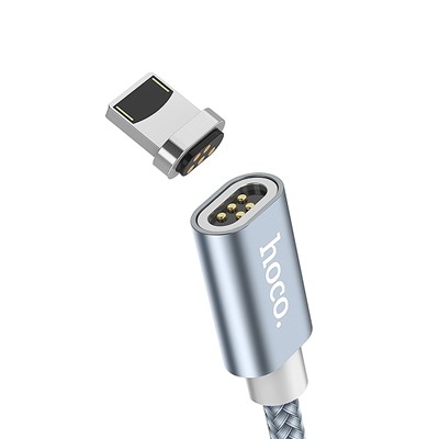 Кабель USB - Apple lightning Hoco U40A магнитный (повр. уп.)  100см 2A  (metal grey)