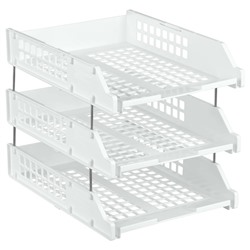 Набор лотков  для бумаг горизонтальный Стамм Strong, 3 штуки, на металлических стержнях, белый
