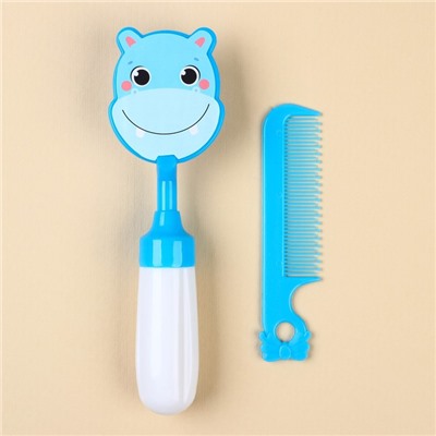 Набор расчёсок с погремушкой «Бегемотик», 2 предмета: расчёска с зубчиками + щётка