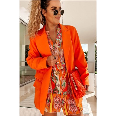 Оранжевое сборчатое платье с V-образным вырезом в стиле Бохо