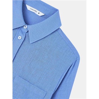 Льняная однотонная рубашка Персидская синь