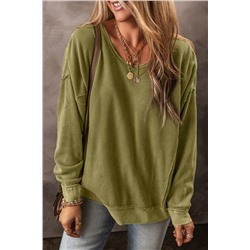 Jungle Green Textured Seamed Drop Sleeve Sweatshirt