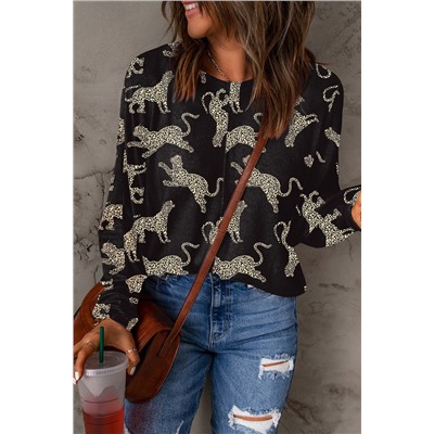 Black Lively Cheetah Print Long Sleeve Top