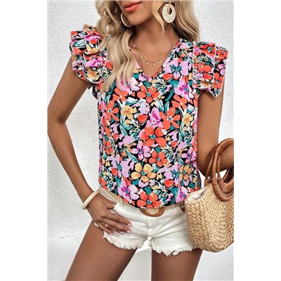 Multicolour Tiered Ruffled Sleeve Floral Blouse