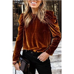 Chestnut Frilled Collar Puff Sleeve Velvet Top