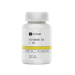 Витамин D3 + К2 5000 ME, для иммунитета, метаболизма и иммуномодулятор Uviteam, 60 шт