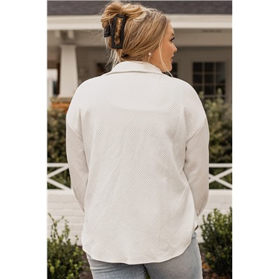 Beige Plus Size Textured Flap Pockets Jacket