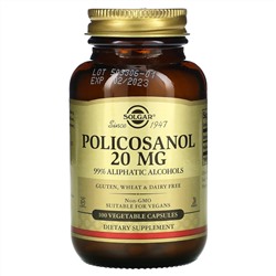 Solgar, поликосанол, 20 мг, 100 вегетарианских капсул