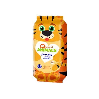 Влажные детские салфетки Smart animals с ромашкой и витамином Е, 50шт