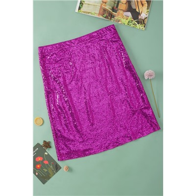 Violet Sequined High Waist Plus Size Midi Skirt