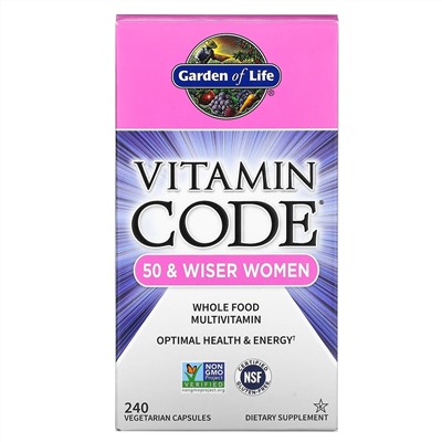 Garden of Life, Vitamin Code, мультивитамины из цельных продуктов для женщин от 50 лет, 240 вегетарианских капсул