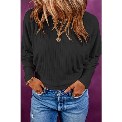 Black Lace-up Crochet Open Back Ribbed Top