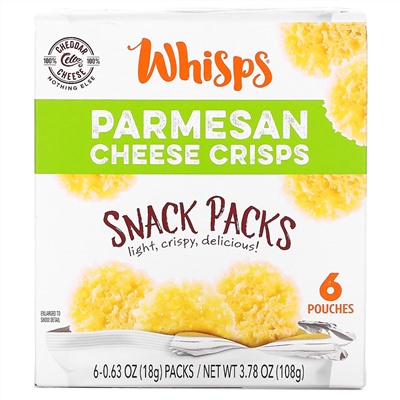 Whisps, Parmesan Cheese Crisps, Snack Packs, 6 Pouches, 0.63 oz (18 g) Each