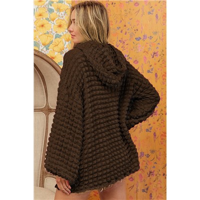 Dark Brown Bubble Textured Waffle Hoodie