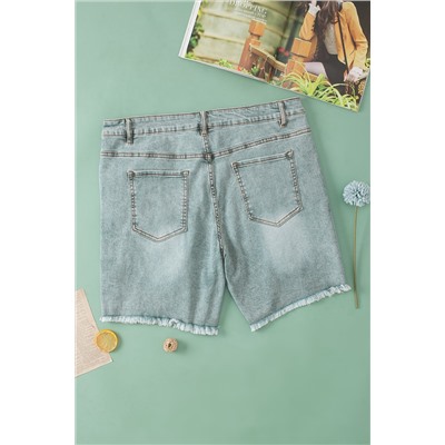 Light Blue Plus Size Distressed Rolled Hem Denim Shorts