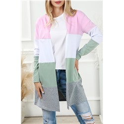 Multicolor Color Block Pocketed Casual Duster Cardigan