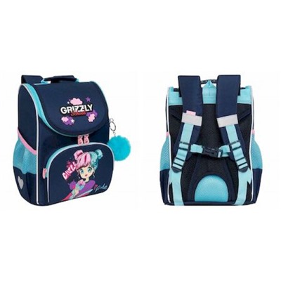 Рюкзак 1-4 класс школьный RAm-484-6/2 "Девочка аниме" синий 25х33х13 см + сумка для сменной обуви GRIZZLY