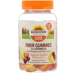 Sundown Naturals, Fiber Gummies with Vitamin D3, Assorted Fruit Flavors, 50 Gummies