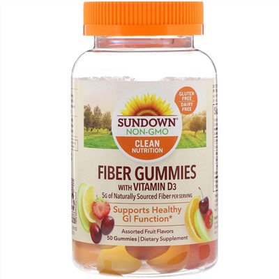 Sundown Naturals, Fiber Gummies with Vitamin D3, Assorted Fruit Flavors, 50 Gummies