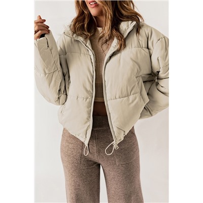 Apricot Zip Up Drawstring Hem Puffer Coat