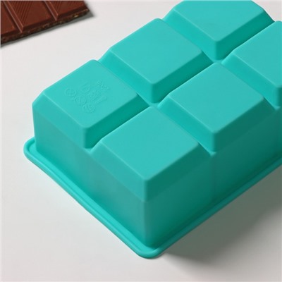 Форма для льда Доляна «Кубик», силикон, 16,5×11,5×5 см, 6 ячеек (5×5 см), цвет бирюзовый