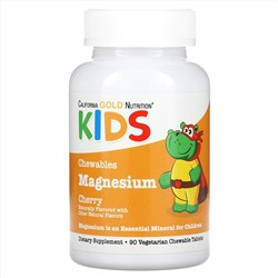 California Gold Nutrition, Жевательные таблетки с магнием для детей, вишня, 90 вегетарианских таблеток